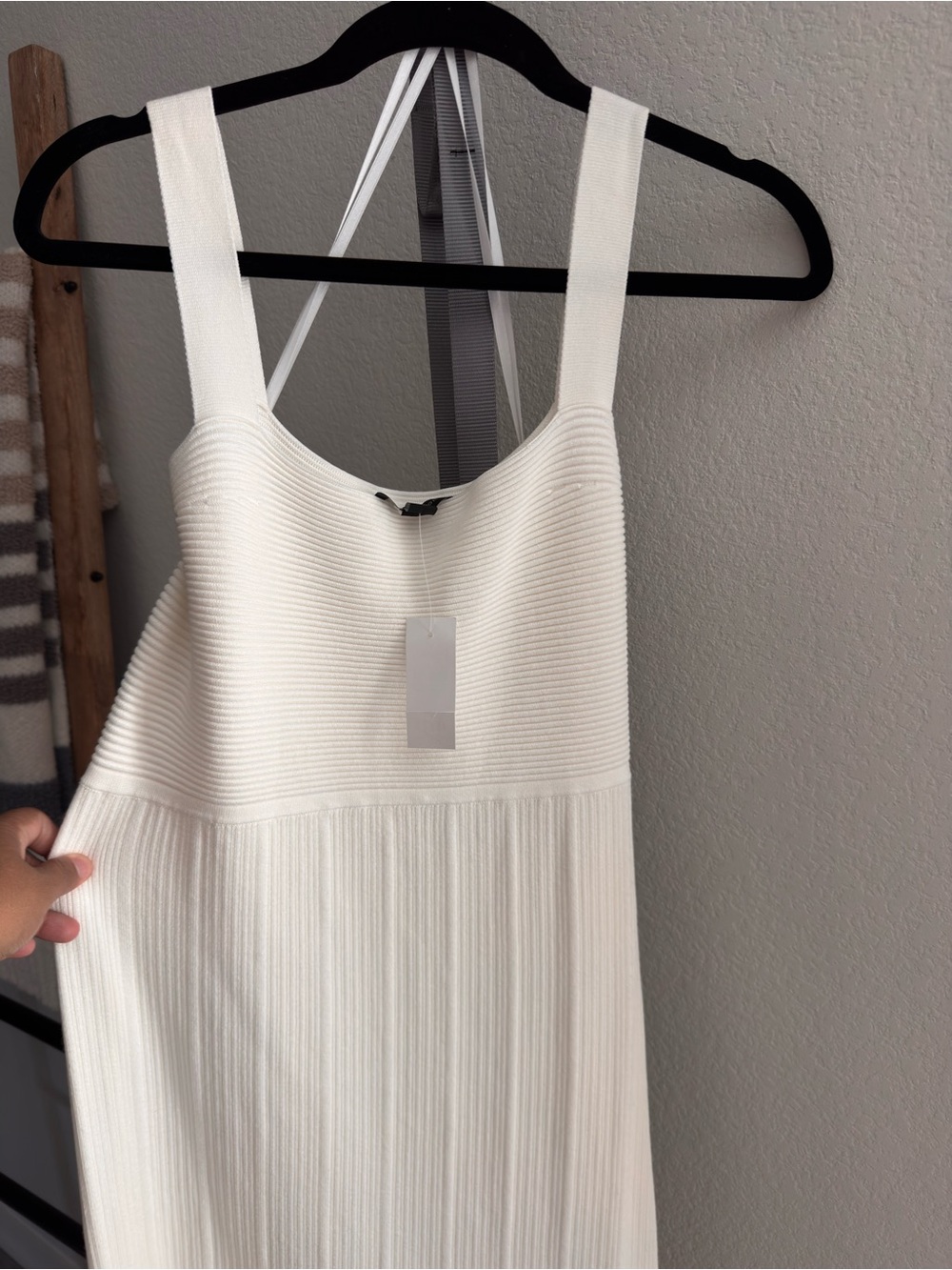 Ann Taylor White Ribbed Midi Dress with Wide Straps